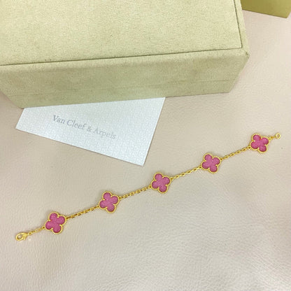 [⭐Luxery]NEW BUBBLE PINK ENAMEL 5-FLOWER BRACELET