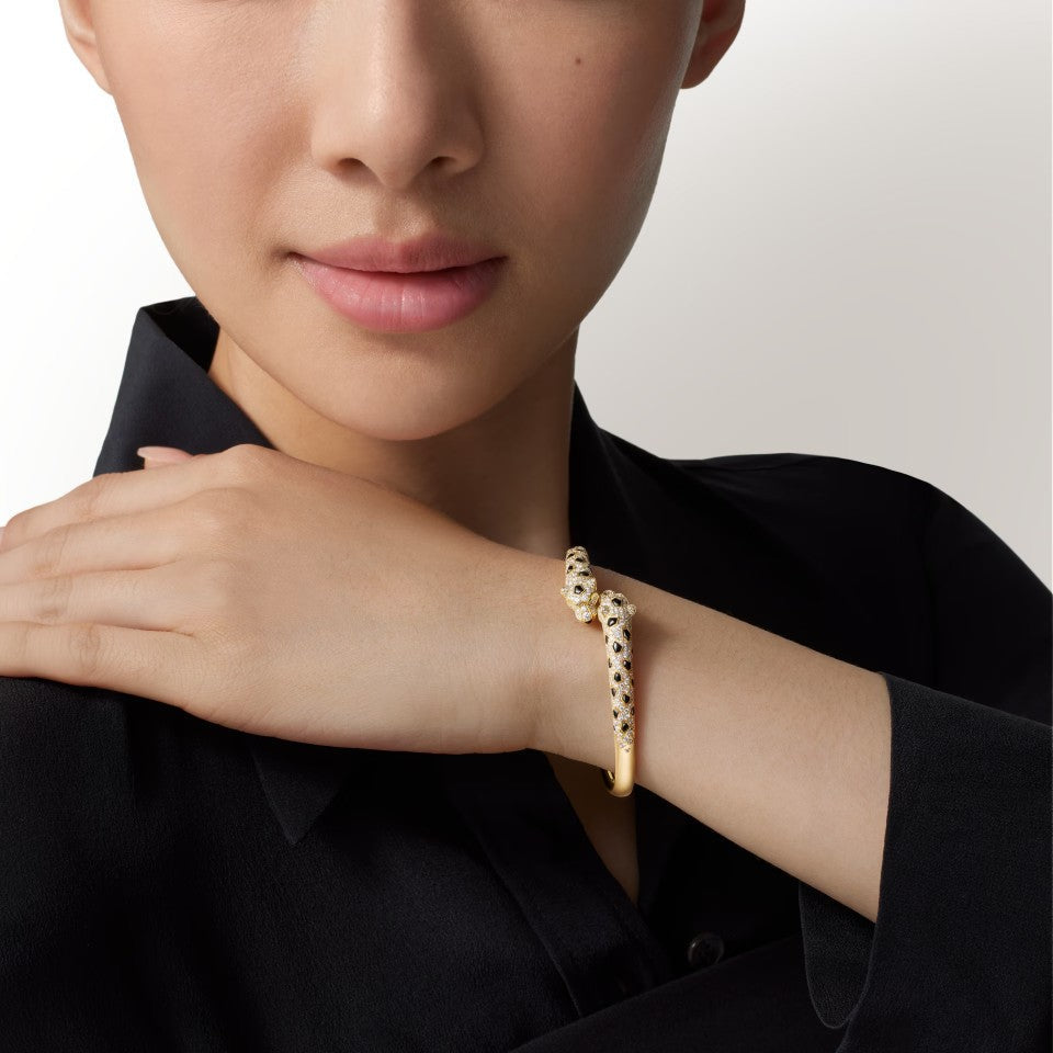 [⭐Luxery]PANTHERE DOUBLE HEADED HALF DIAMOND OPEN BRACELET