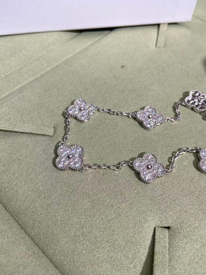 [⭐Luxery]CLOVER 10 MOTIFS  FULL DIAMOND NECKLACE