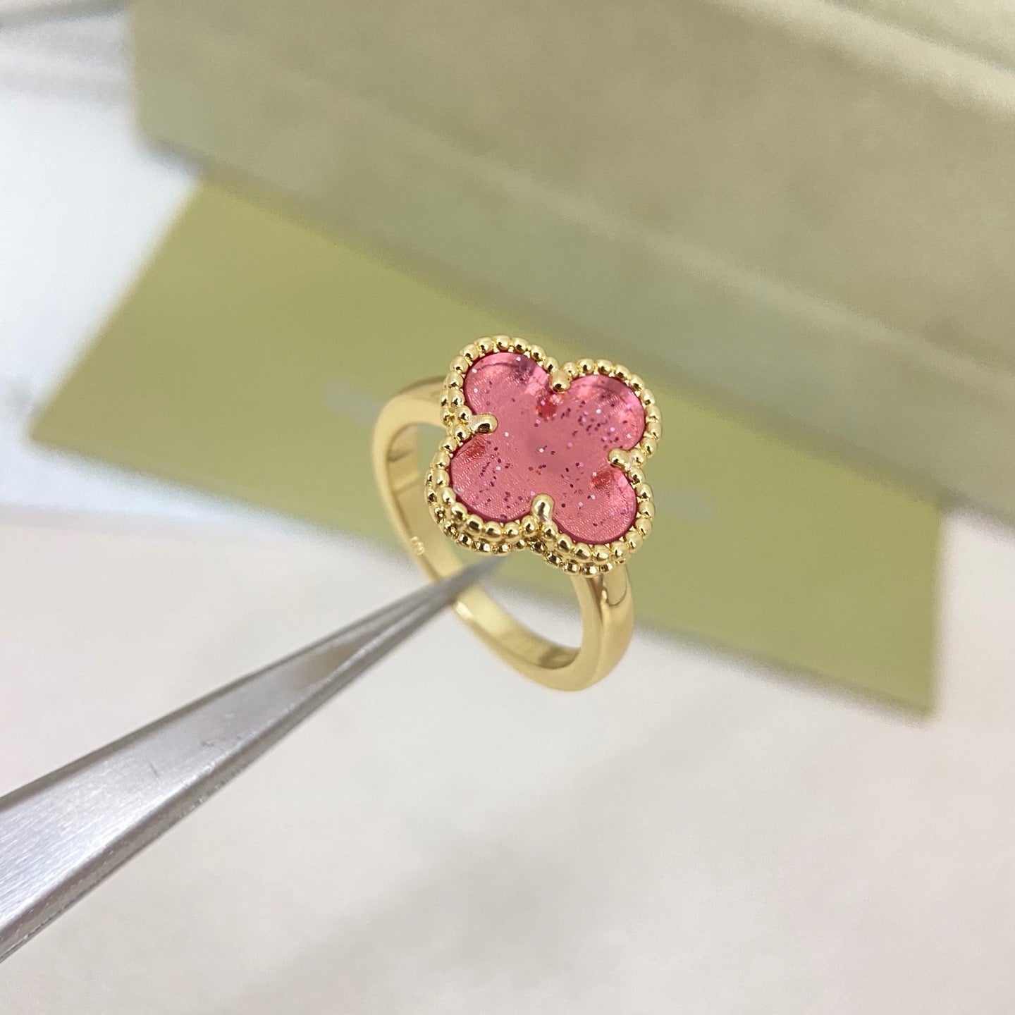 [⭐Luxery]NEW ROSE QUARTZ FOUR-LEAF CLOVER RING