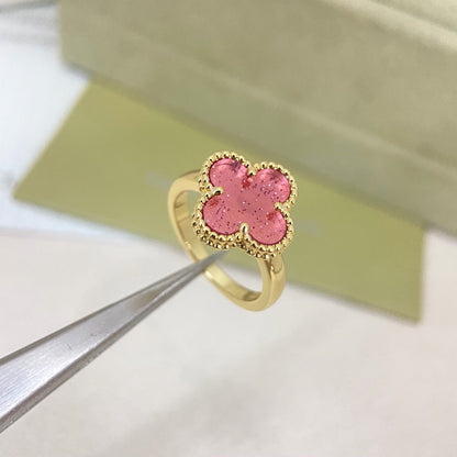[⭐Luxery]NEW ROSE QUARTZ FOUR-LEAF CLOVER RING