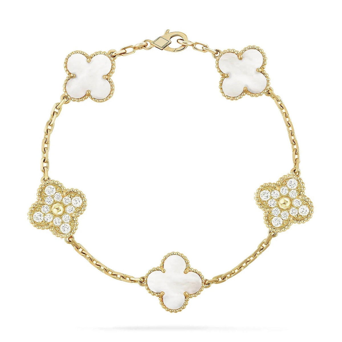 [⭐Luxery]CLOVER WHITE PEARL MOP 5 MOTIF BRACELET COLLECTION
