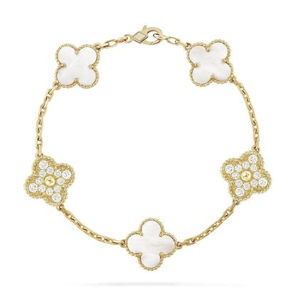 [⭐Luxery]CLOVER WHITE PEARL MOP 5 MOTIF BRACELET COLLECTION