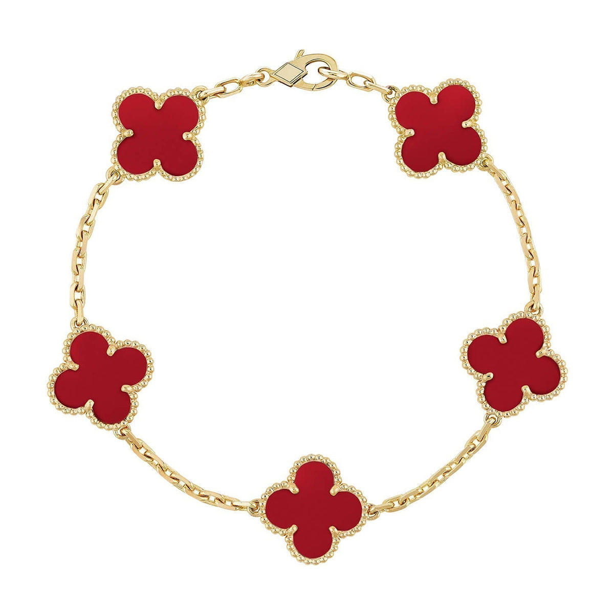 [⭐Luxery] CLOVER 5 MOTIF RED CORNELIAN BRACELET COLLECTION