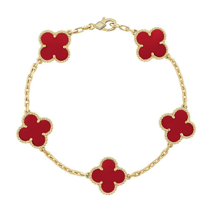 [⭐Luxery] CLOVER 5 MOTIF RED CORNELIAN BRACELET COLLECTION