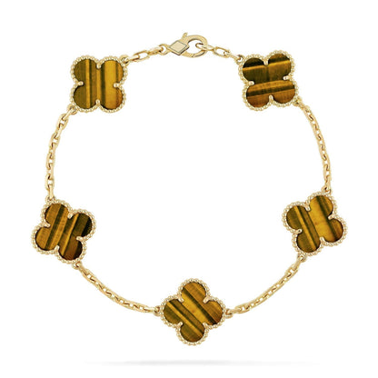[⭐Luxery] CLOVER 5 MOTIFS TIGER EYE BRACELET COLLECTION
