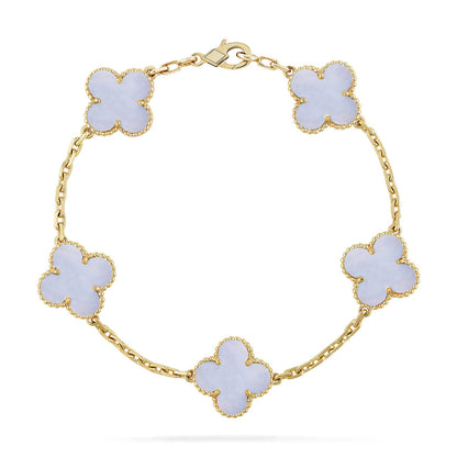 [⭐Luxery] CLOVER 5 MOTIF PURPLE CHALCEDONY BRACELET COLLECTION