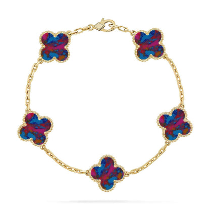 [⭐Luxery]CLOVER 5 MOTIF COLOR GEMSTONES BRACELET COLLECTION