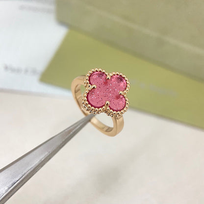 [⭐Luxery]NEW ROSE QUARTZ FOUR-LEAF CLOVER RING