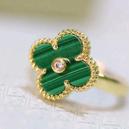 [⭐Luxery]CLOVER MALACHITE RING GOLD DIAMOND