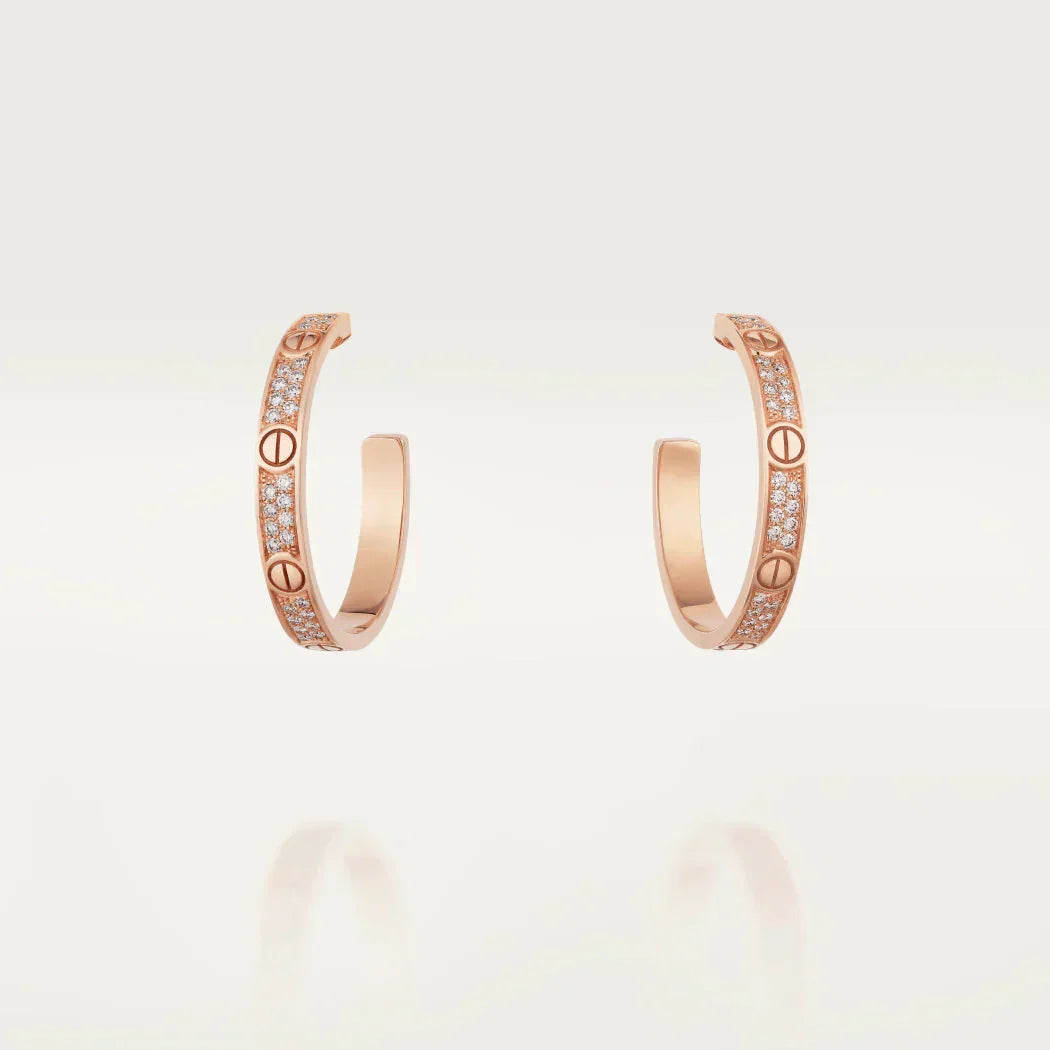 [⭐Luxery]LOVE DIAMOND PINK GOLD HOOP EARRINGS