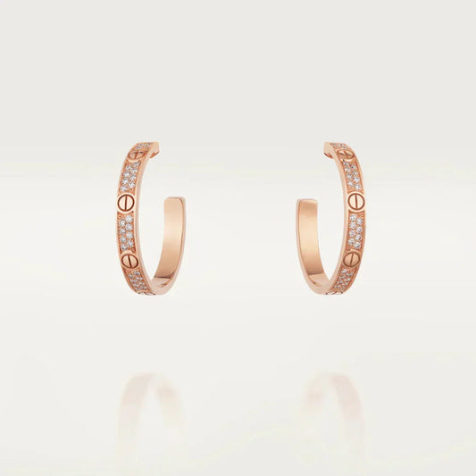 [⭐Luxery]LOVE DIAMOND PINK GOLD HOOP EARRINGS