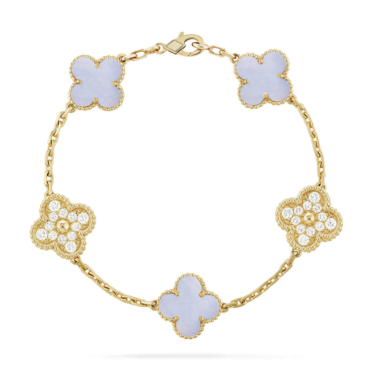 [⭐Luxery] CLOVER 5 MOTIF PURPLE CHALCEDONY BRACELET COLLECTION