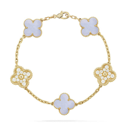 [⭐Luxery] CLOVER 5 MOTIF PURPLE CHALCEDONY BRACELET COLLECTION