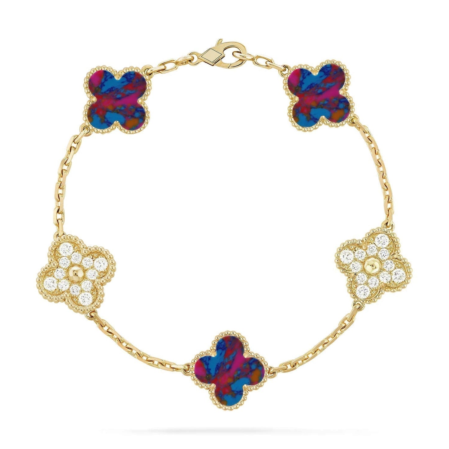 [⭐Luxery]CLOVER 5 MOTIF COLOR GEMSTONES BRACELET COLLECTION