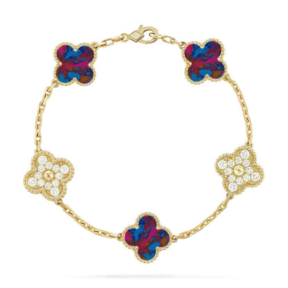 [⭐Luxery]CLOVER 5 MOTIF COLOR GEMSTONES BRACELET COLLECTION