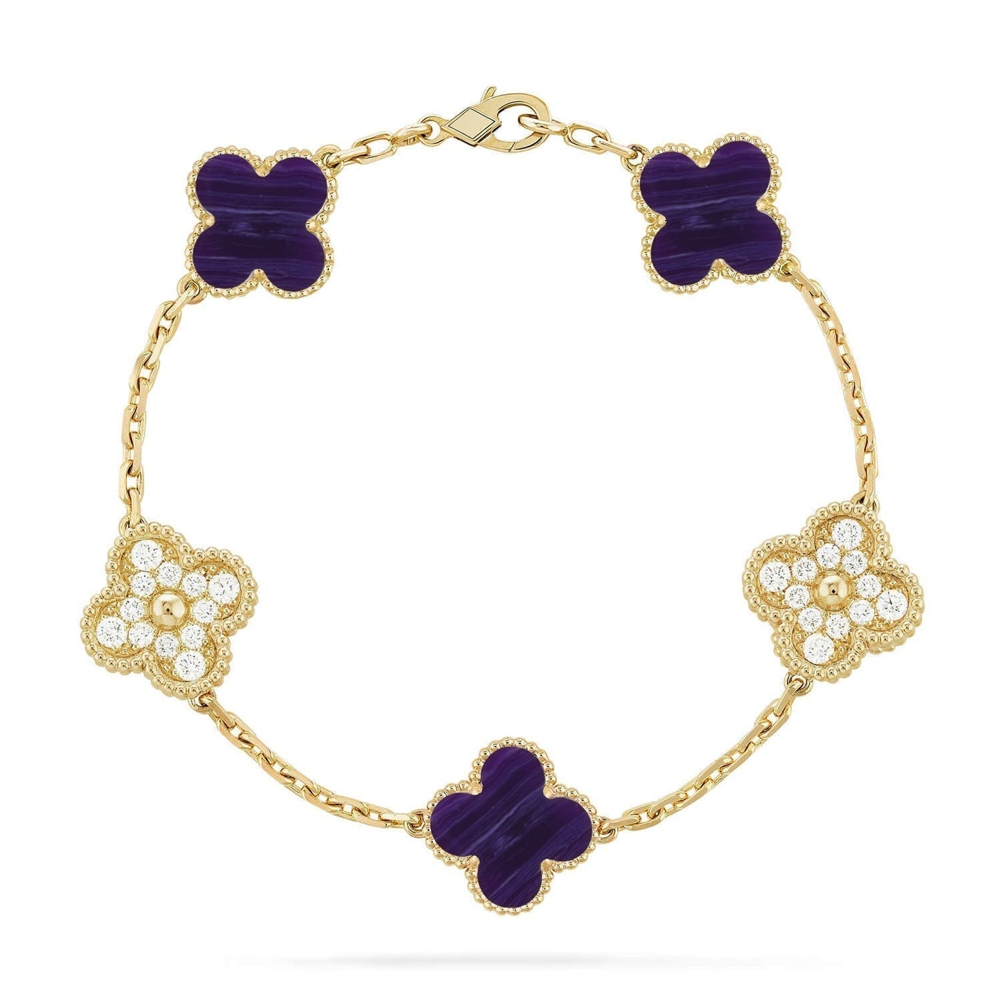 [⭐Luxery]CLOVER 5 MOTIF PURPLE STRIPES BRACELET COLLECTION
