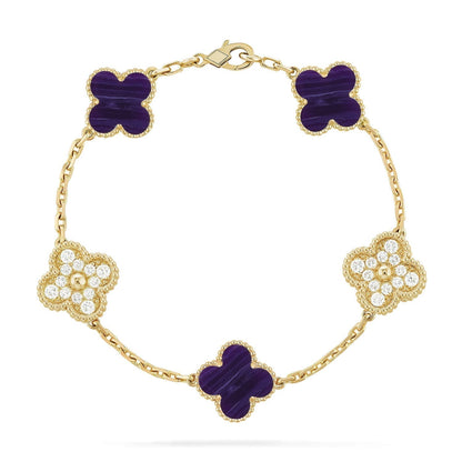 [⭐Luxery]CLOVER 5 MOTIF PURPLE STRIPES BRACELET COLLECTION