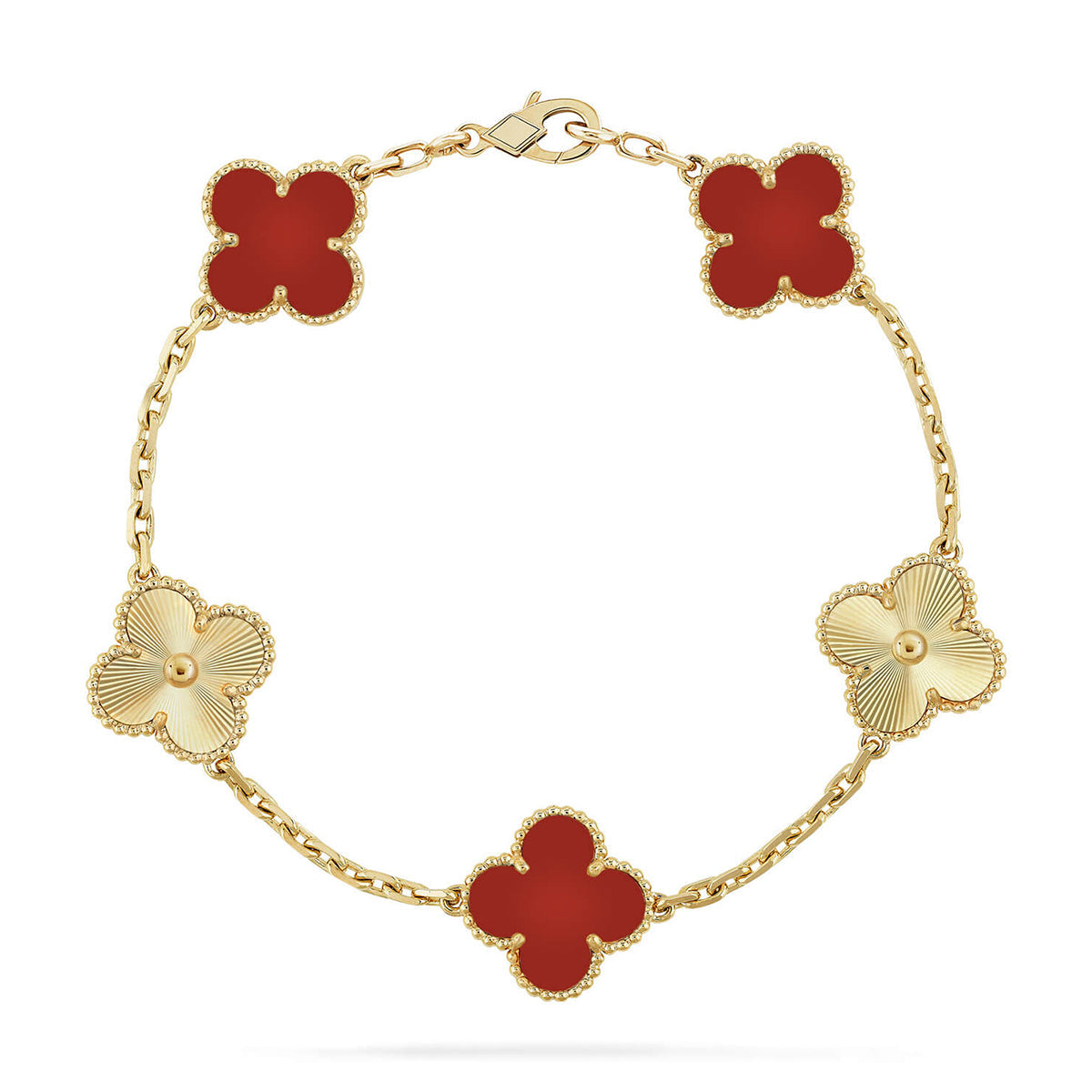 [⭐Luxery] CLOVER 5 MOTIF RED CORNELIAN BRACELET COLLECTION