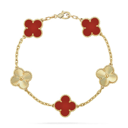 [⭐Luxery] CLOVER 5 MOTIF RED CORNELIAN BRACELET COLLECTION