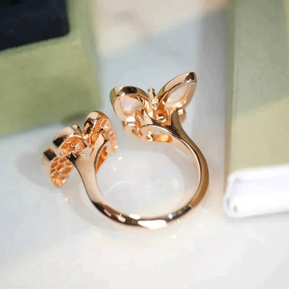 [⭐Luxery]TWIN BUTTERFLY DIAMOND MOP RING