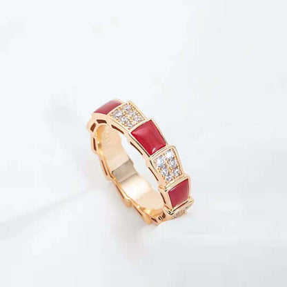 [⭐Luxery]SERPENTI RING PINK GOLD CARNELIAN DIAMOND PAVED 4MM