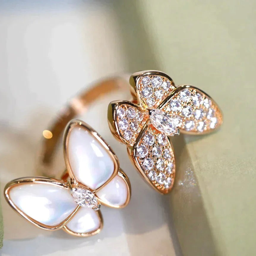 [⭐Luxery]TWIN BUTTERFLY DIAMOND MOP RING