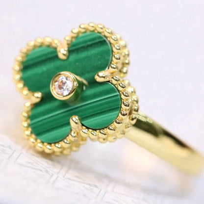 [⭐Luxery]CLOVER MALACHITE RING GOLD DIAMOND