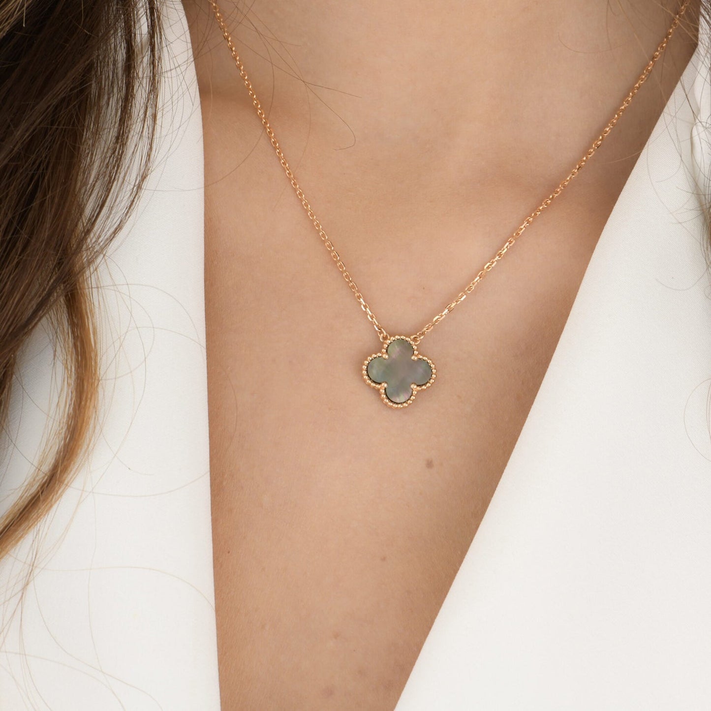 [⭐Luxery]CLOVER 15MM  GRAY MOTHER OF PEARL NECKLACE