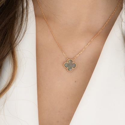 [⭐Luxery]CLOVER 15MM  GRAY MOTHER OF PEARL NECKLACE