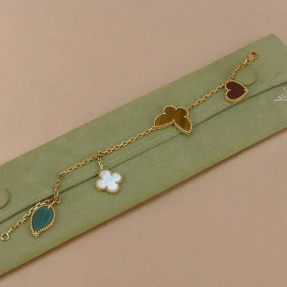[⭐Luxery]LUCKY SPRING 5 MOTIF GOLD BRACELET