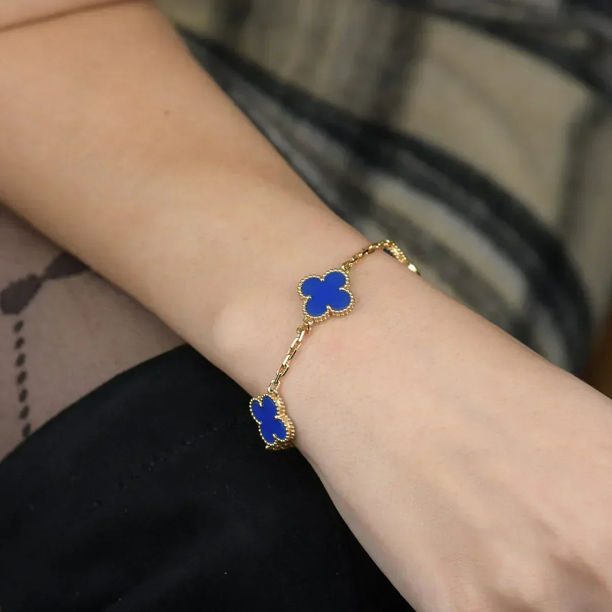 [⭐Luxery] CLOVER 5 MOTIF BLUE AGATE BRACELET COLLECTION