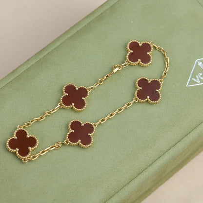 [⭐Luxery] CLOVER 5 MOTIF RED CORNELIAN BRACELET COLLECTION