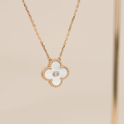 [⭐Luxery]CLOVER 15MM DIAMOND WHITE FRITILLARIA NECKLACE