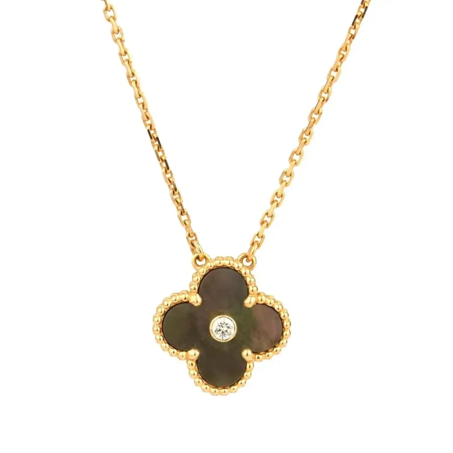 [⭐Luxery]CLOVER 15MM DIAMOND AND MOTHER-OF-GREY NECKLACE