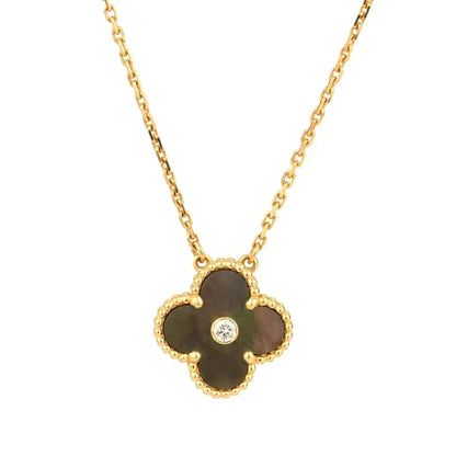 [⭐Luxery]CLOVER 15MM DIAMOND AND MOTHER-OF-GREY NECKLACE
