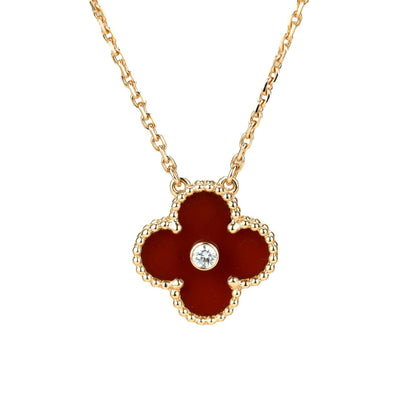 [⭐Luxery]CLOVER 15MM DIAMOND CARNELIAN NECKLACE
