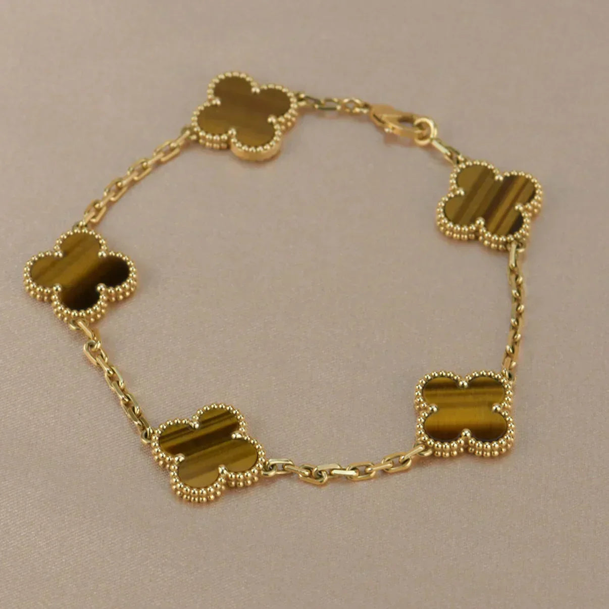[⭐Luxery] CLOVER 5 MOTIFS TIGER EYE BRACELET COLLECTION