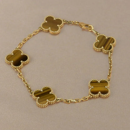 [⭐Luxery] CLOVER 5 MOTIFS TIGER EYE BRACELET COLLECTION