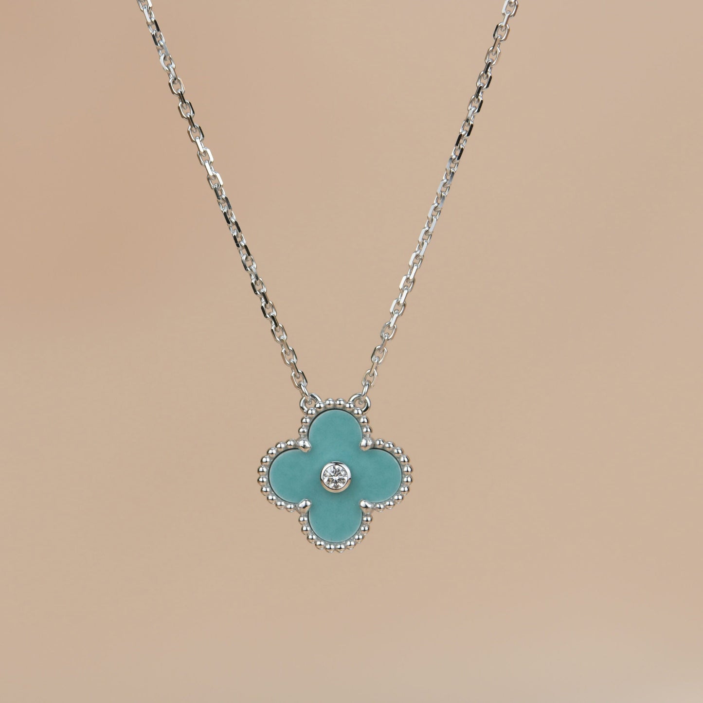[⭐Luxery]CLOVER 15MM DIAMOND SVRES PORCELAIN  NECKLACE SILVER