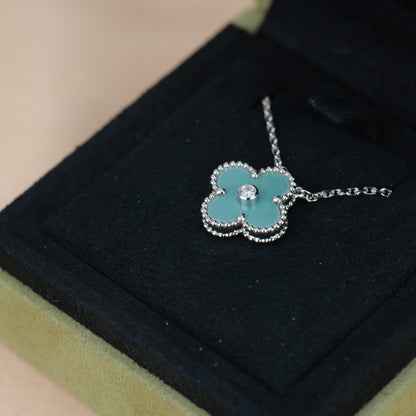 [⭐Luxery]CLOVER 15MM DIAMOND SVRES PORCELAIN  NECKLACE SILVER