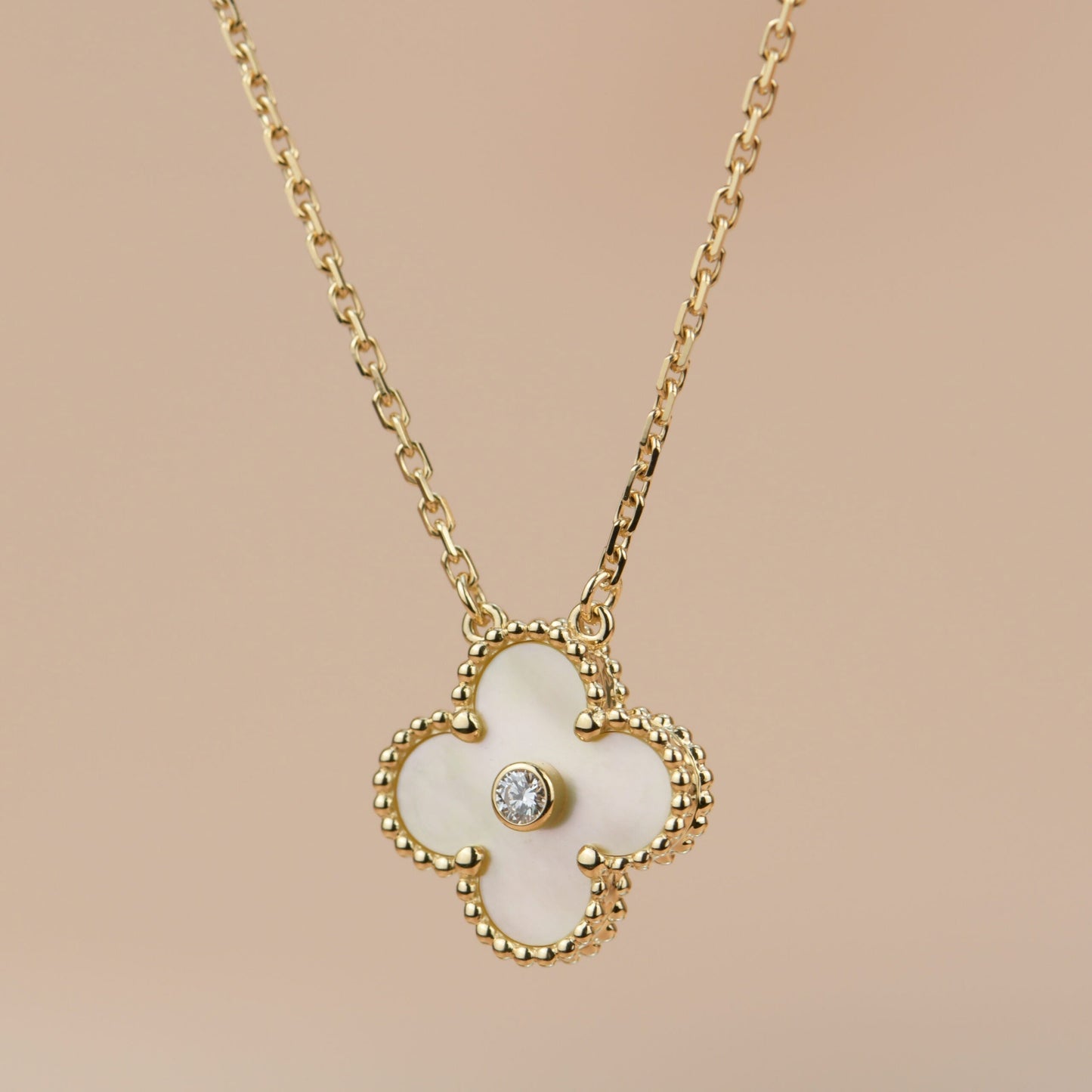[⭐Luxery]CLOVER 15MM DIAMOND GOLD MOTHER OF PEARL NECKLACE