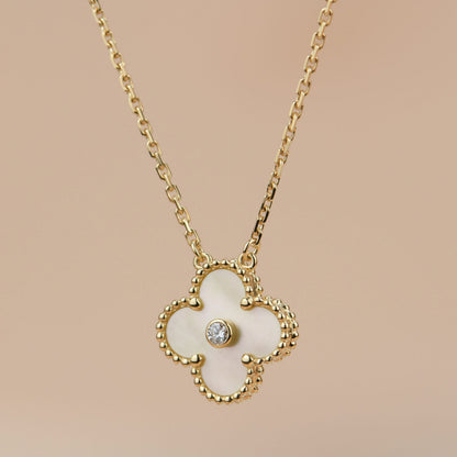 [⭐Luxery]CLOVER 15MM DIAMOND GOLD MOTHER OF PEARL NECKLACE