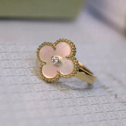 [⭐Luxery]CLOVER PINK MOP RING GOLD DIAMOND