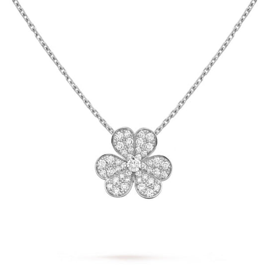 [⭐Luxery]CLOVER DIAMOND NECKLACE SILVER