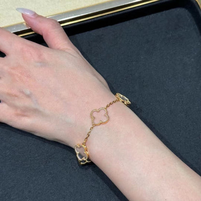 [⭐Luxery]CLOVER 5 MOTIF ROCK CRYSTAL BRACELET
