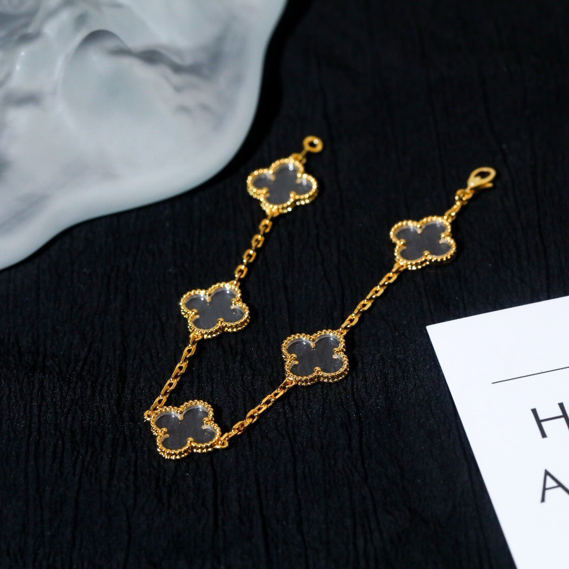 [⭐Luxery]CLOVER 5 MOTIF ROCK CRYSTAL BRACELET