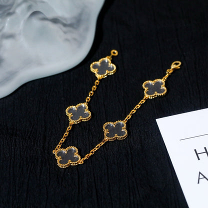 [⭐Luxery]CLOVER 5 MOTIF ROCK CRYSTAL BRACELET