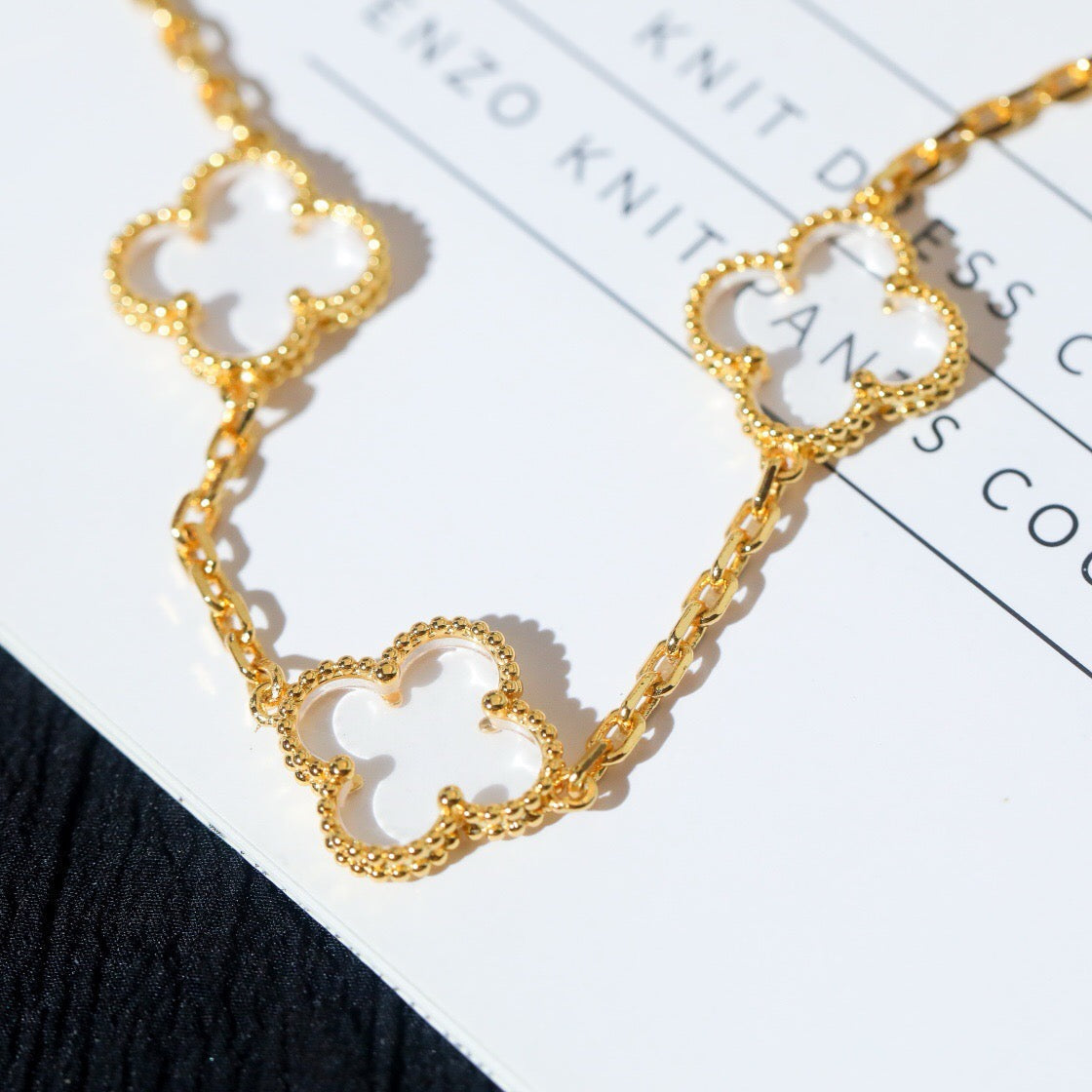 [⭐Luxery]CLOVER 5 MOTIF ROCK CRYSTAL BRACELET