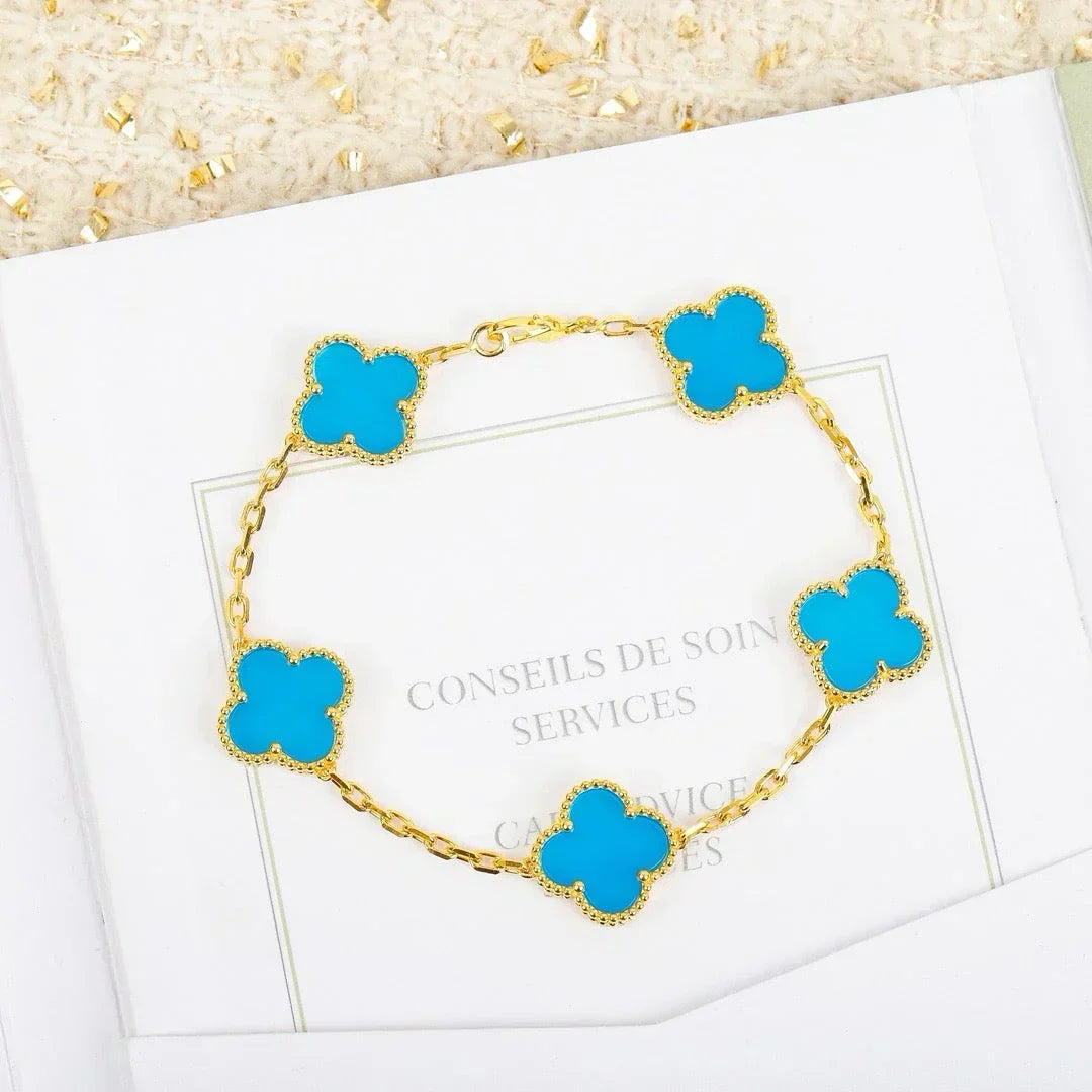 [⭐Luxery] CLOVER 5 MOTIF TURQUOISE BRACELET COLLECTION